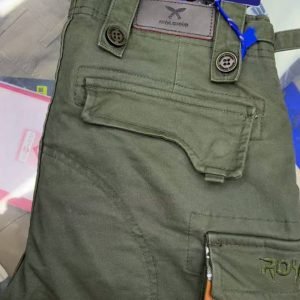 Men's Olive Green Cotton Cargo Trousers - Multi-Pocket Regular Fit Combat Pants with Camo Lining