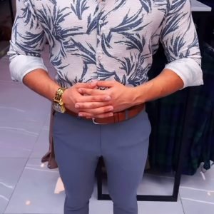Bold Red Tropical Leaf Textured Shirt - Premium Comfort at ₹149