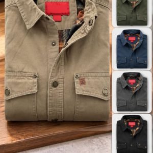 Men's Khaki Flannel-Lined Shacket Jacket