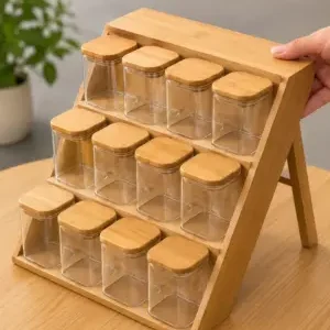 12 Jar Bamboo Spice Rack Organizer with Sealed Storage Containers
