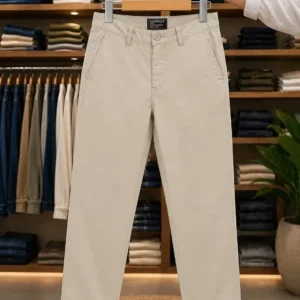 Men's Beige Slim Fit Casual Trousers – Contemporary Solid Dress Pants
