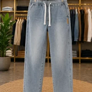 Men's Light Blue Denim Track Joggers – Contemporary Urban Casual Wear