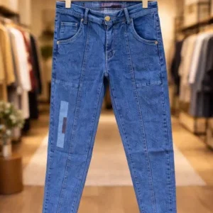 Men's Contemporary Blue Denim Jeans – Stylish Panel Construction Premium Fit