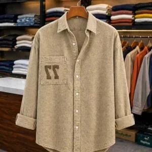 Men's Olive Green Corduroy Shirt with Full-Length Sleeves – Premium Comfort & Style