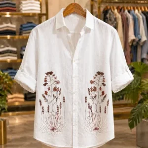 Men's White Floral Half-Sleeve Shirt – Everyday Comfort & Style