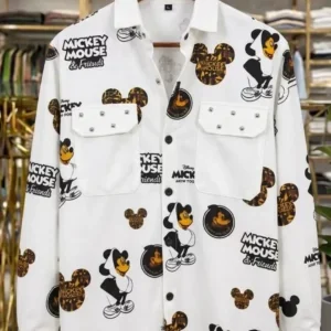 Men's Mickey Print Tee – Crisp White Classic Short Sleeve Shirt