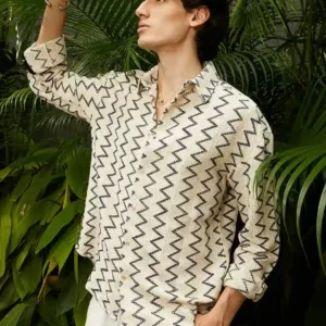 Manhattan Vibes Premium Zigzag Linen-Cotton Vacation Shirt for Men