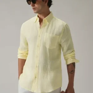 Men's Pastel Yellow Linen Shirt – Executive Luxe Collection