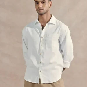 Men's White Textured Cotton Long Sleeve Shirt – Premium Quality & Style