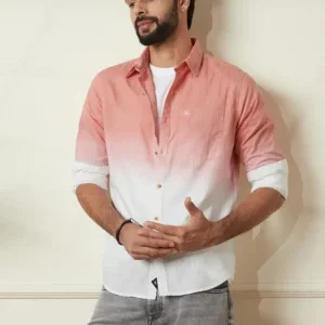 Men's Gradient Blush-to-White Ombre Casual Shirt