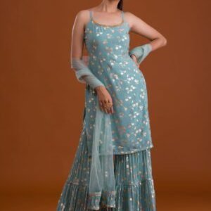 Jade Toned Print Georgette Designer Sharara Suit