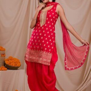 Crimson Zariwork Banarasi Pre-Stitched Salwar Kameez Suit