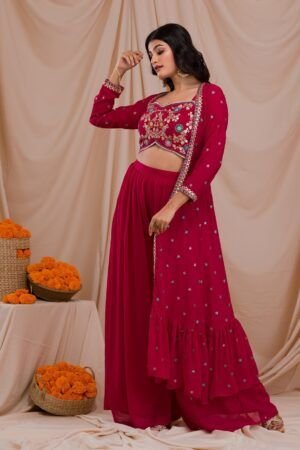 Rani Pink Zariwork Georgette Ready-to-Wear Sharara Suit