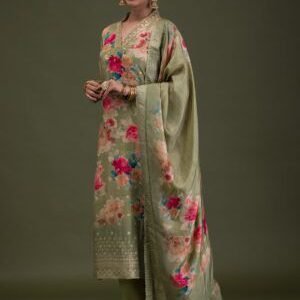 Pistachio Shade Printed Semi Crepe Ready-to-Wear Salwar Kameez