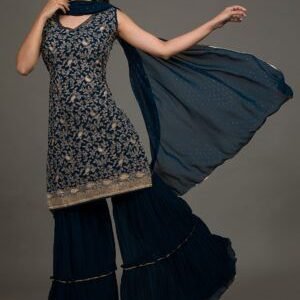 Peacock Blue Embroidered Georgette Salwar Suit - Traditional Indian Ethnic Wear