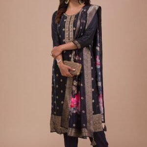 Elegant Black Zariwork Art Silk Readymade Salwar Suit