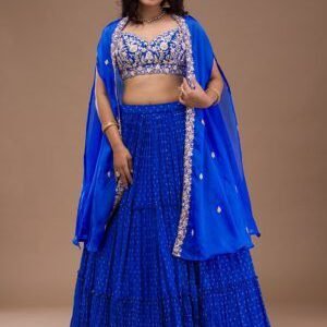 Sapphire Zariwork Georgette Pre-Stitched Lehenga