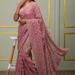 Purple Threadwork Art Silk Designer Saree